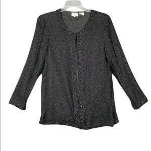 Vintage Stenay 100% Silk Black Heavily Beaded Cardigan Jacket Size L Gorgeous